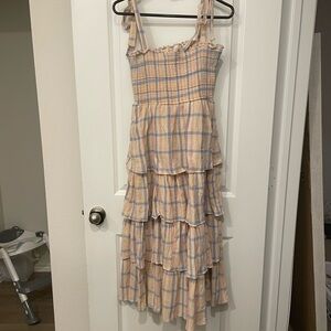 Storia Pastel Plaid Tiered Midi Dress